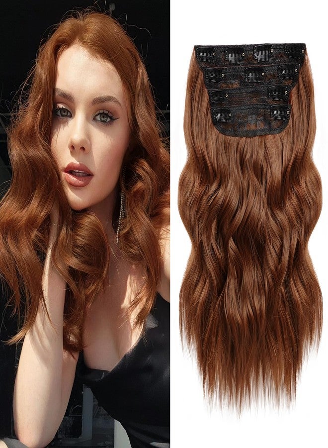 NAYOO 4PCS Clip in Hair Extensions Long Wavy Curly Synthetic Thick Hairpieces Auburn for Women with Fiber Double Weft Hair Full Head（16 Inch, Auburn） - Image 1