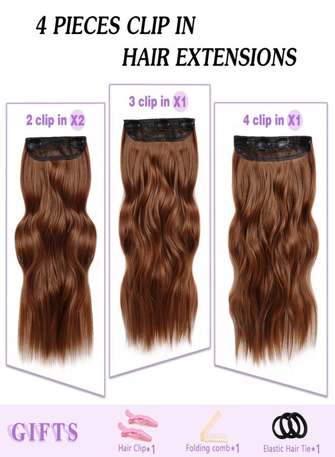 NAYOO 4PCS Clip in Hair Extensions Long Wavy Curly Synthetic Thick Hairpieces Auburn for Women with Fiber Double Weft Hair Full Head（16 Inch, Auburn） - Image 2