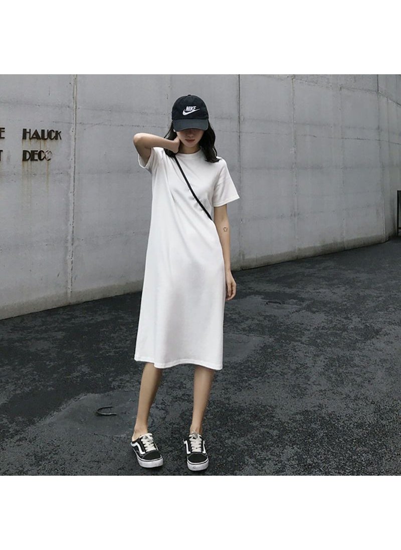 Generic - Spring Autumn Loose Fit Midi T-Shirt Dress White [short sleeve]] - Image 1