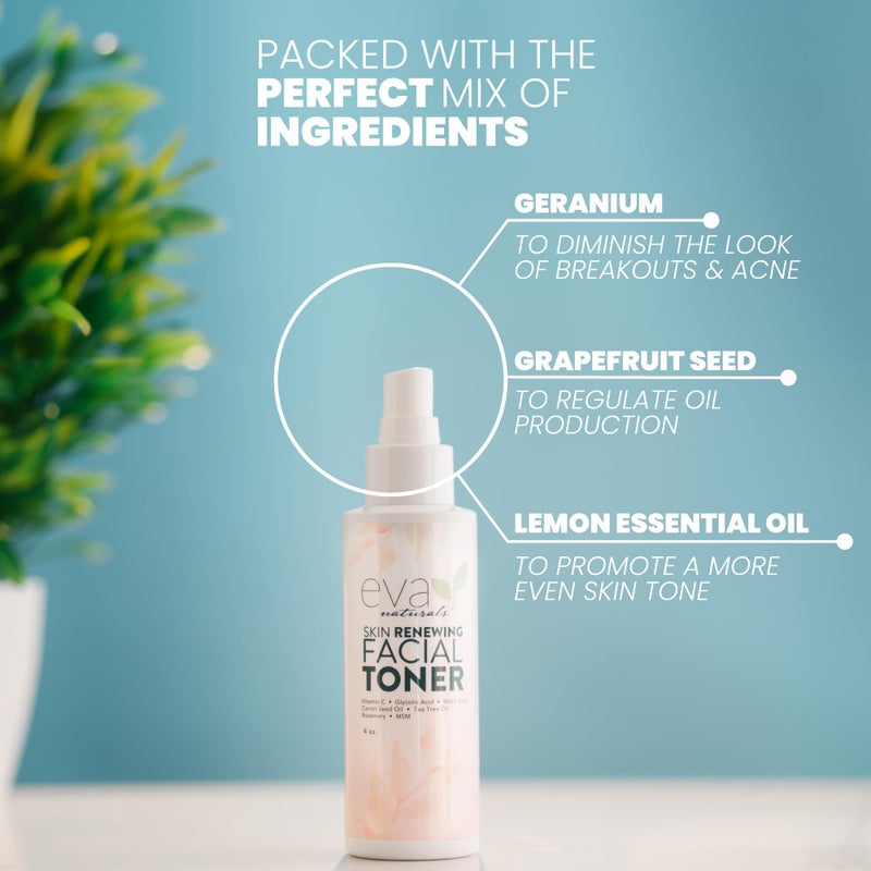 Eva Naturals Witch Hazel Face Toner â€“ Hydrating & Clarifying Toner with Glycolic Acid, Vitamin C & Aloe for Acne, Oily, Dry & Sensitive Skin, Pore Tightening Facial Mist for Balanced Glow (4oz) - Image 5