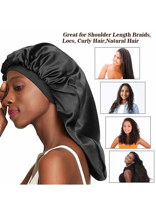 Tailpa Long Satin Bonnet Sleep Cap,Black Extra Large Silk Bonnet for Natural Hair, Bonnets for Women Night Sleep,Wide Elastic Band, Very Soft & Comfortable (Black) - Image 4