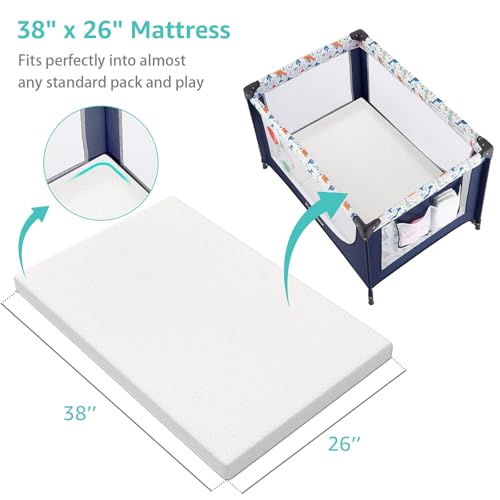 YENING Organic Cotton Pack and Play Mattress Pad Breathable 38x26 Waterproof Baby Mattress for Pack N Play Matress Topper Waterproof with Strap White - Image 2