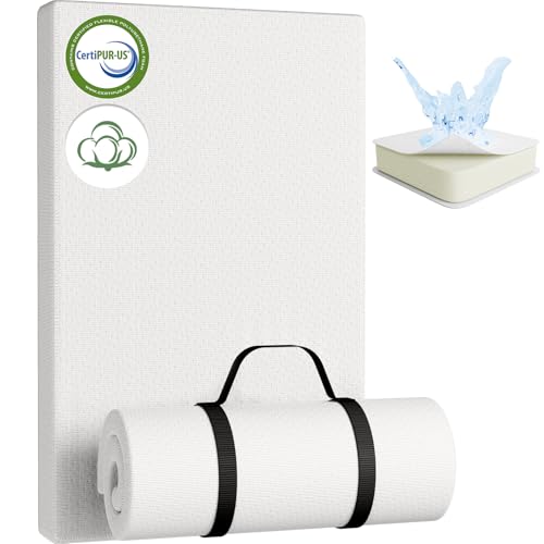 YENING Organic Cotton Pack and Play Mattress Pad Breathable 38x26 Waterproof Baby Mattress for Pack N Play Matress Topper Waterproof with Strap White - Image 1