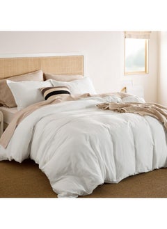 Bedsure Bedsure 100% Muslin Cotton Duvet Cover King Size - Ultra-Soft, Breathable & Lightweight - Linen Like Gauze Comforter Cover Set with Zipper Closure and Corner Ties (White, King, 104"x90")  - Image 2