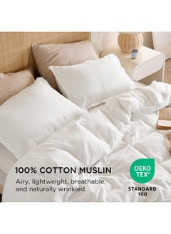 Bedsure Bedsure 100% Muslin Cotton Duvet Cover King Size - Ultra-Soft, Breathable & Lightweight - Linen Like Gauze Comforter Cover Set with Zipper Closure and Corner Ties (White, King, 104"x90")  - Image 3