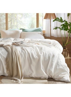 Bedsure Bedsure 100% Muslin Cotton Duvet Cover King Size - Ultra-Soft, Breathable & Lightweight - Linen Like Gauze Comforter Cover Set with Zipper Closure and Corner Ties (White, King, 104"x90")  - Image 1