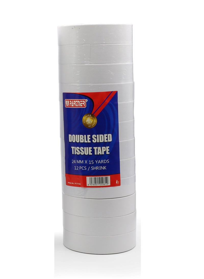 PARTNER 12-Piece Double Sided Tissue Tape 24mm Width  - Image 1