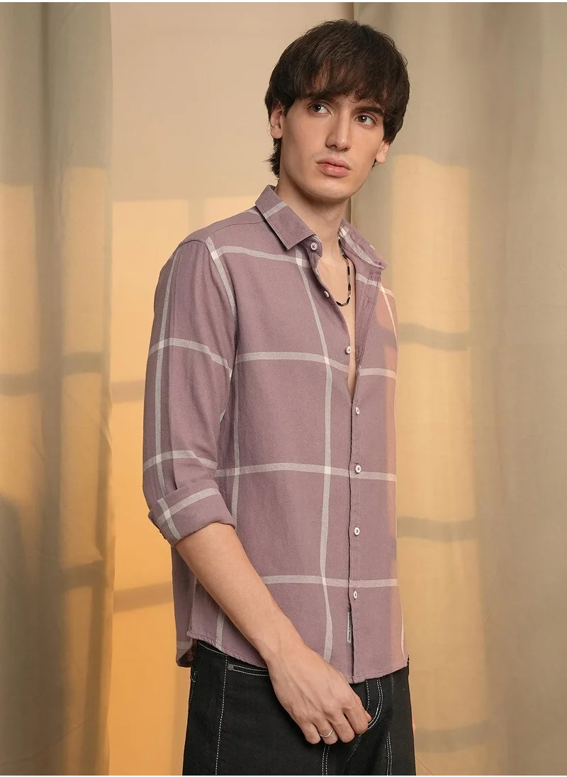 Campus Sutra Men's Nude Pink Maxi-Graph Check Shirt