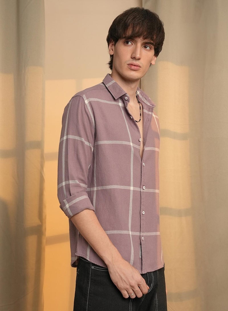 Campus Sutra Men's Nude Pink Maxi-Graph Check Shirt - Image 3