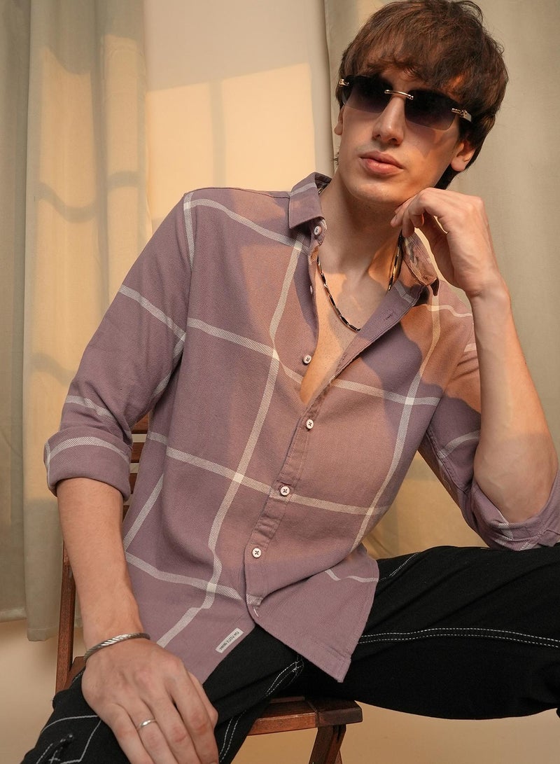 Campus Sutra Men's Nude Pink Maxi-Graph Check Shirt - Image 1