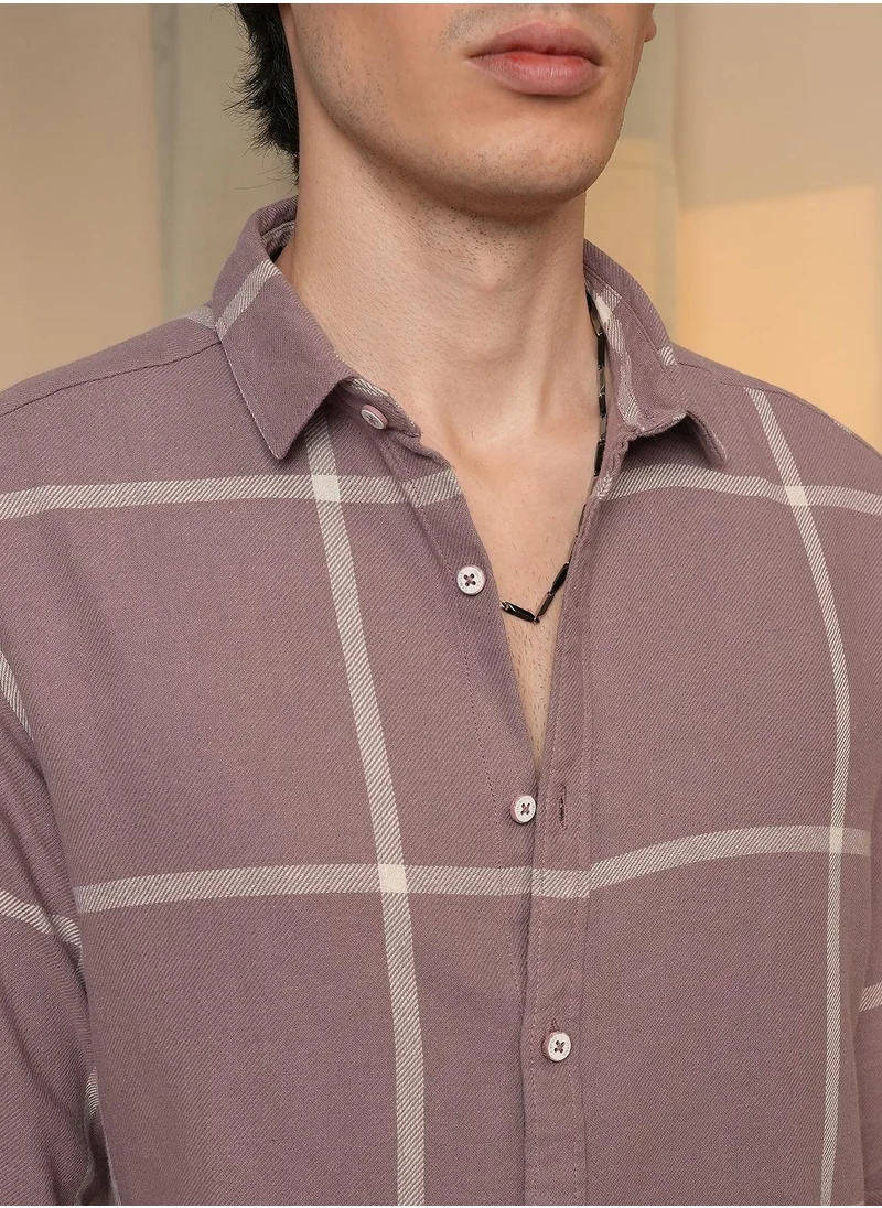 Campus Sutra Men's Nude Pink Maxi-Graph Check Shirt