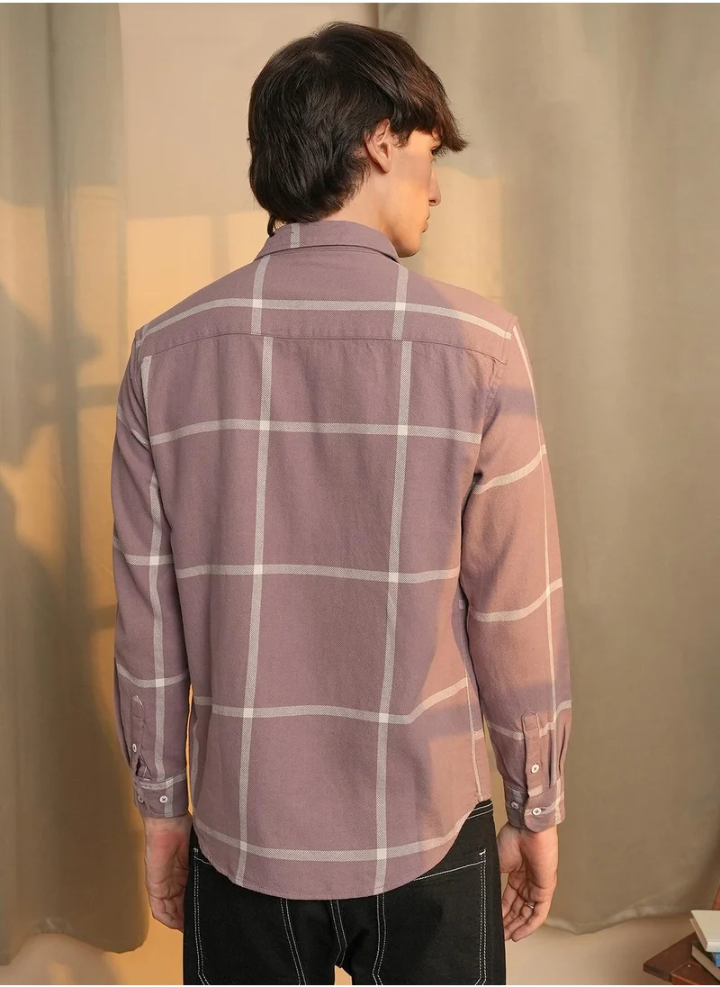 Campus Sutra Men's Nude Pink Maxi-Graph Check Shirt