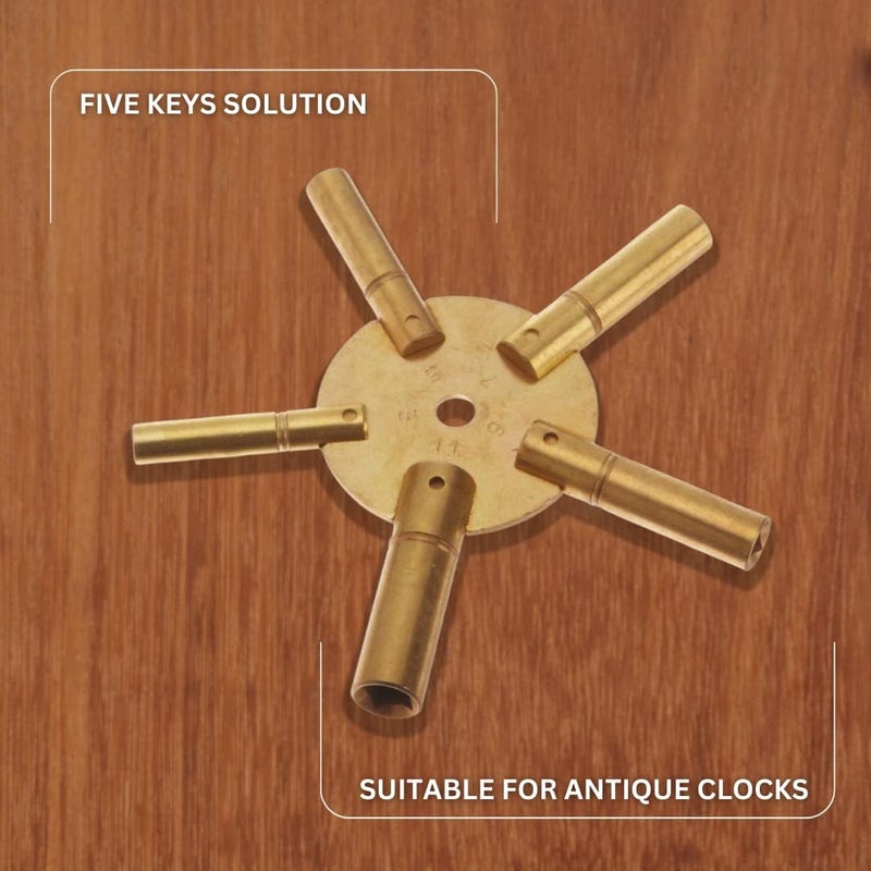 Brass Blessing : 5 Prong Brass Clock Key for Winding Clocks, ODD Numbers, 1 Piece (5023) - Image 2