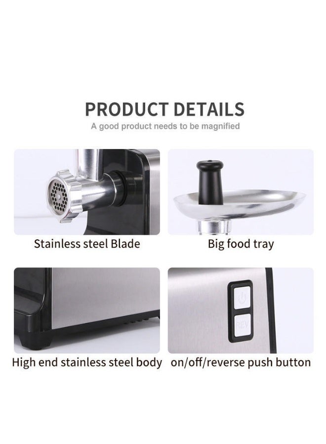 Denx Electric meat grinder and mincer, pure copper motor, 3 stainless steel blades and accessories, reverse function, 1200 watts - Image 2