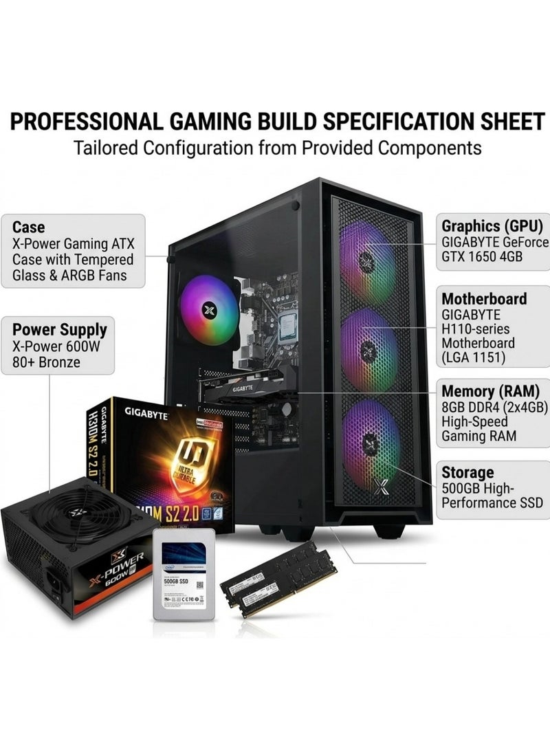كمبيوتر ألعاب Gaming PC اقتصادي بأداء متوازن مع معالج i5 الجيل السادس وكارت GTX 1650 ورام 8 جيجا وSSD 500 جيجا لتجربة لعب سلسة