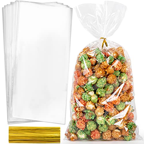 Labeol 160pcs Clear Cellophane Bags 7X14 Treat Bags with Ties Goodie Bag Clear Gift Bag for Packaging Popcorn Party Favor Cookie Candy Bakery Plastic Gift Wrap - Image 1