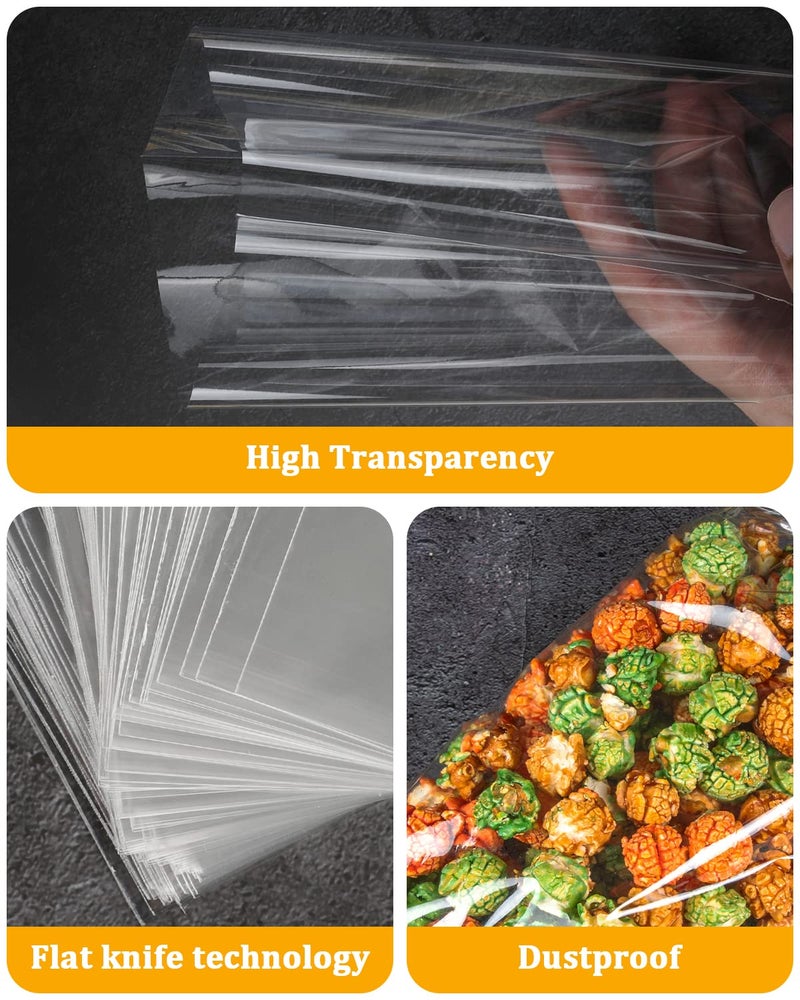 Labeol 160pcs Clear Cellophane Bags 7X14 Treat Bags with Ties Goodie Bag Clear Gift Bag for Packaging Popcorn Party Favor Cookie Candy Bakery Plastic Gift Wrap - Image 3