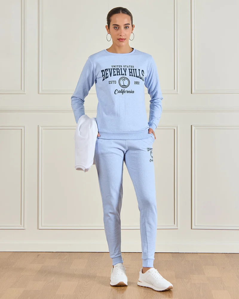 Redtag Women Blue Printed Basic Sweatshirt