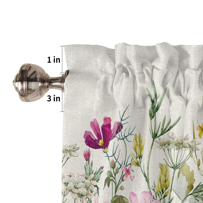 YOKOU YOKOU Kitchen Curtain Valance  Flower Spring Wildflowers Vintage Farm Watercolor Floral Leaf Plant Short Rod Pocket Window Curtain for Bedroom  Bathroom  1 Panel  54"" W x 18"" L  - Image 5