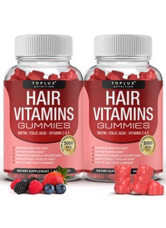 Toplux Hair Vitamins Gummies Supplement Faster Hair Growth Gummy 5000Mcg Biotin Folic Acid Vitamin C & E Support Stronger & Thicker Hair Skin Nails Nongmo For Men Women 60 Berry Flavored Gummies  - Image 2