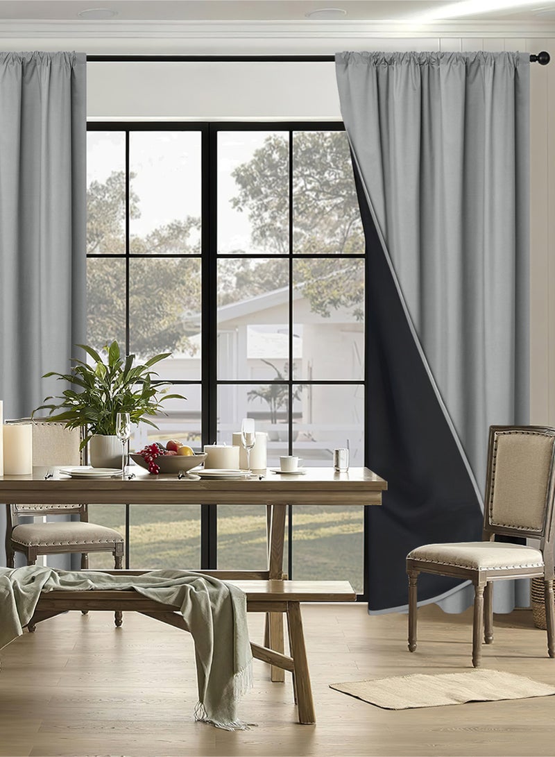 EzzySo 2 Panels 100% Blackout Curtains 2 Pieces Window Coverings for Bedroom Thermal Insulated Room Darkening Curtains Grommet Light Blocking Blackout Drapes for Living Room Home Grey - Image 2