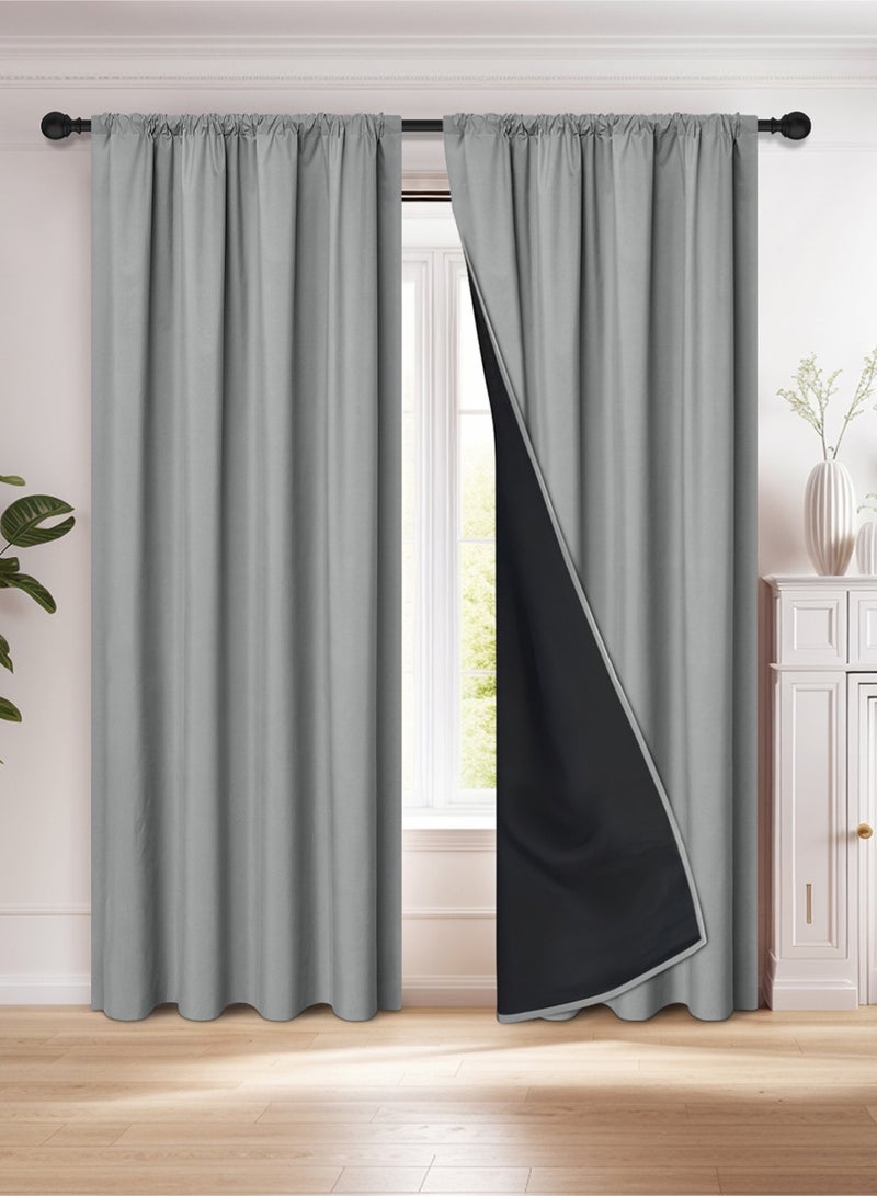 EzzySo 2 Panels 100% Blackout Curtains 2 Pieces Window Coverings for Bedroom Thermal Insulated Room Darkening Curtains Grommet Light Blocking Blackout Drapes for Living Room Home Grey - Image 1