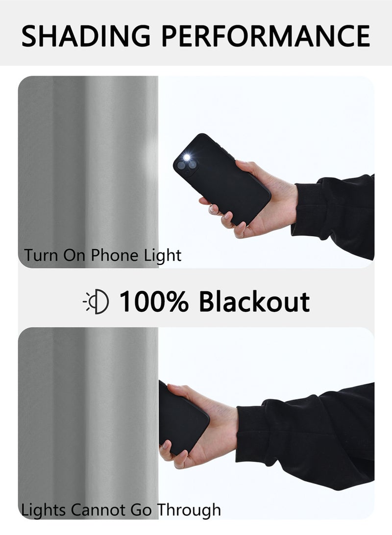 EzzySo 2 Panels 100% Blackout Curtains 2 Pieces Window Coverings for Bedroom Thermal Insulated Room Darkening Curtains Grommet Light Blocking Blackout Drapes for Living Room Home Grey - Image 4