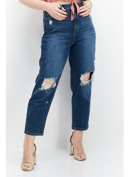 INC Women Straight Fit Wash Stretchable Mom Jeans, Blue  - Image 1