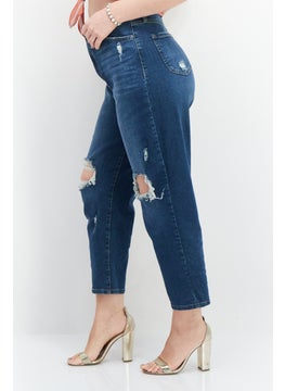 INC Women Straight Fit Wash Stretchable Mom Jeans, Blue  - Image 3