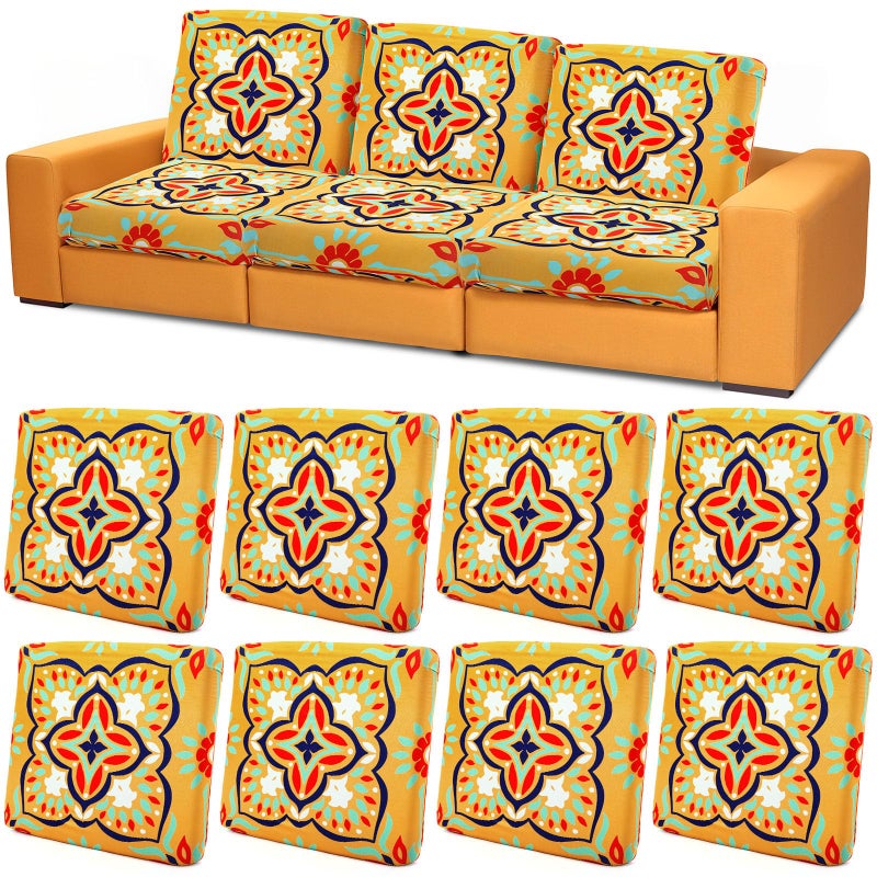 Hahafelt 8 Pcs Printed Couch Cushion Covers with Elastic Stretch 275 x 25 Inch Sofa Furniture Cushion Covers Washable Bohemian Floral Indoor Outdoor Sofa Replacement - Image 2
