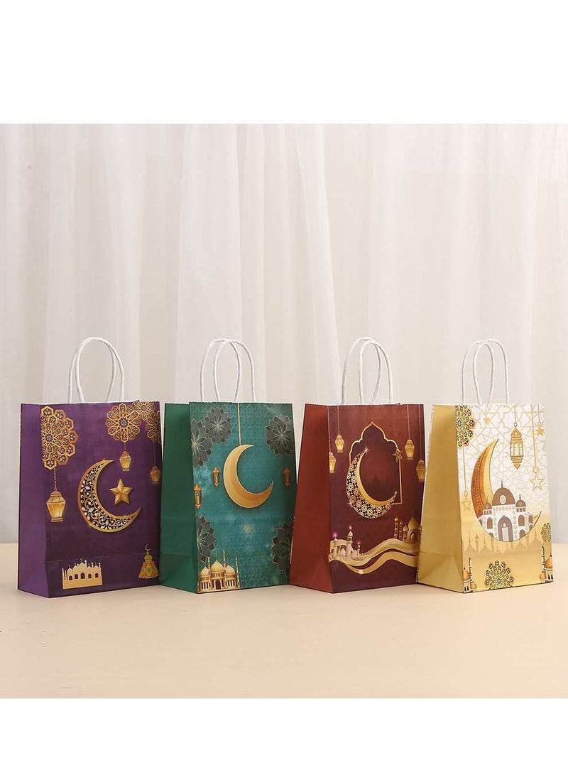 12 قطعة من أكياس هدايا رمضان كريم، أكياس ورق كرافت، تصميم فانوس هلال وقمر، ديكورات المهرجان، أحمر غامق 15×8×21 سم - Image 5