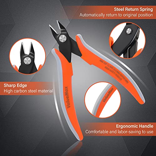 ValueMax Flush Wire Cutters, 3 Pack 5 Inch Precision Micro Cutter Anti-Slip Flush Cut Pliers, Diagonal Side Cutters for Electronics, Aluminum, Jewelry, 3D Printing, and Soft Copper Wire - Image 2