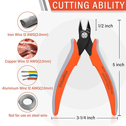 ValueMax Flush Wire Cutters, 3 Pack 5 Inch Precision Micro Cutter Anti-Slip Flush Cut Pliers, Diagonal Side Cutters for Electronics, Aluminum, Jewelry, 3D Printing, and Soft Copper Wire - Image 5
