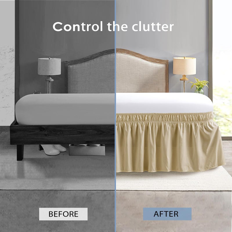 FreshCulture تنورة سرير مزدوجة للزراعة الطازجة حول السرير التنورة تنورات السرير ذات الحجم التوأم لسرير قابل للتعديل سهلة مع 22 بوصة طول كشكش غبار في السرير التوأم (البيج) - Image 4