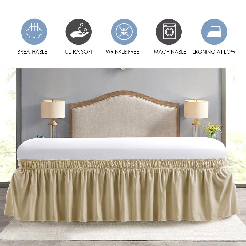 FreshCulture تنورة سرير مزدوجة للزراعة الطازجة حول السرير التنورة تنورات السرير ذات الحجم التوأم لسرير قابل للتعديل سهلة مع 22 بوصة طول كشكش غبار في السرير التوأم (البيج) - Image 5