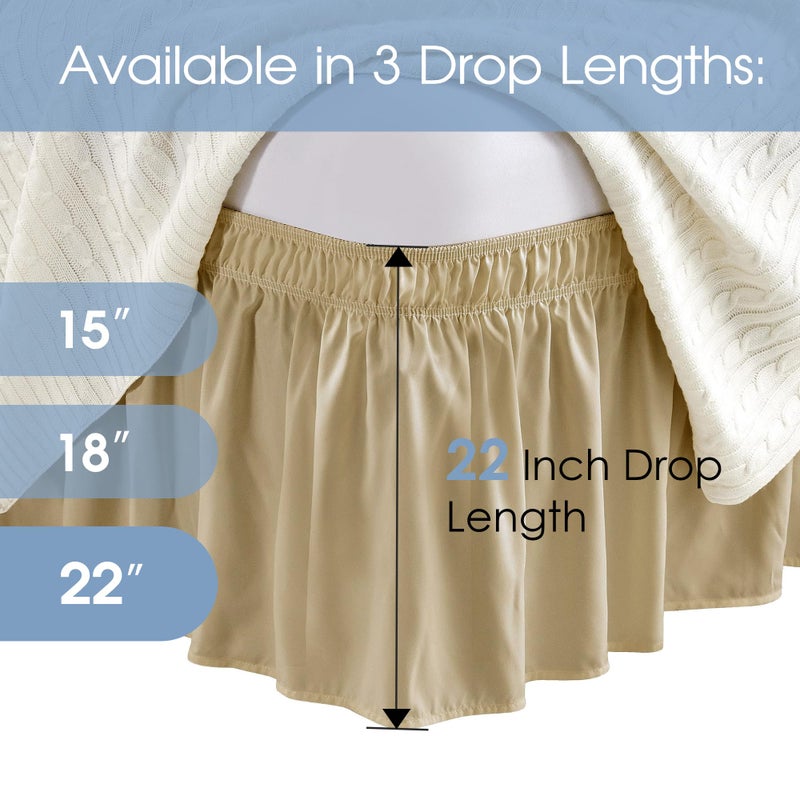 FreshCulture تنورة سرير مزدوجة للزراعة الطازجة حول السرير التنورة تنورات السرير ذات الحجم التوأم لسرير قابل للتعديل سهلة مع 22 بوصة طول كشكش غبار في السرير التوأم (البيج) - Image 3