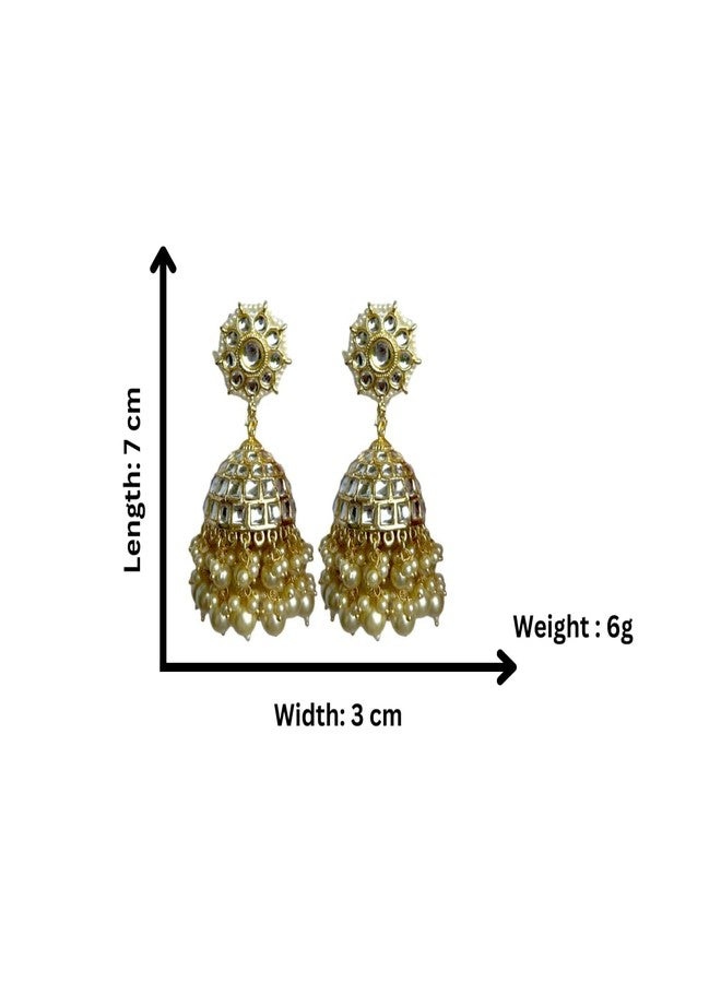 Accessher Gold Plated Multicolour Pastel Semi Precious Stones Studded Ethnic Hoops and Jhumka Earrings/Traditional Jhumkis for Women and Girls - Image 5