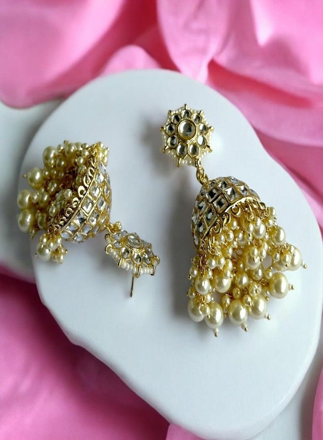 Accessher Gold Plated Multicolour Pastel Semi Precious Stones Studded Ethnic Hoops and Jhumka Earrings/Traditional Jhumkis for Women and Girls - Image 4