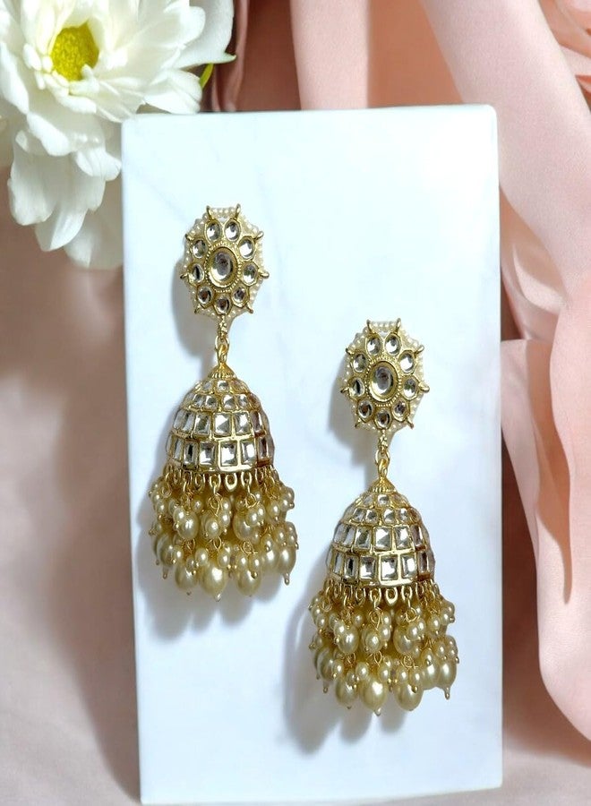 Accessher Gold Plated Multicolour Pastel Semi Precious Stones Studded Ethnic Hoops and Jhumka Earrings/Traditional Jhumkis for Women and Girls - Image 3