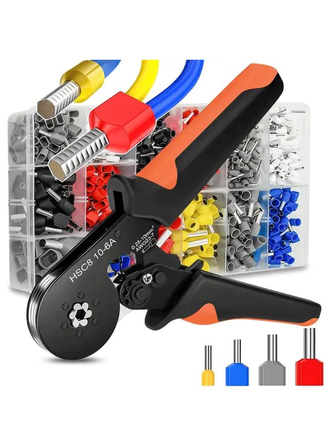 HSC8 10 6A Ratchet Crimping Tool Black Orange With 1200pcs Terminals Set 0 25 10mm - Image 2