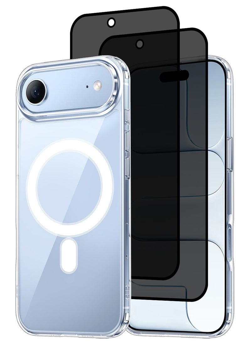 3 Packs Magnetic Clear Case for iPhone 17 Air - One Case Two Privacy Screen Protectors - MagSafe Compatible Shockproof TPU Drop Protection Slim Transparent Cover - Image 1