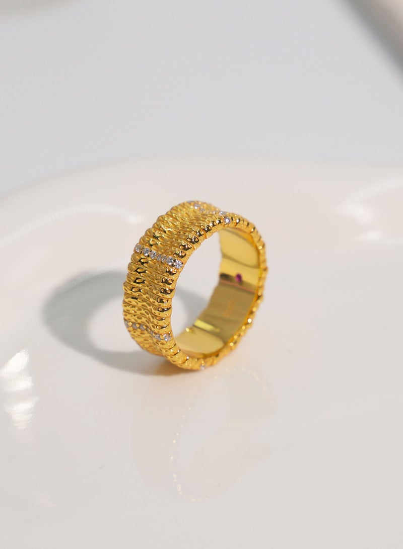 Jo Mavia Elegant Wide Band Ring for Women, 18K Gold Plated, Fashionably Simple, Size 8 - Image 2