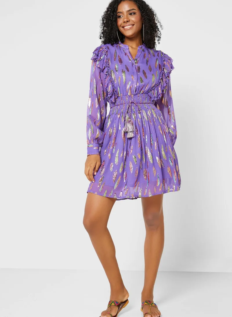 That’s My Gal Puff Sleeves Frilled Ruched Dress