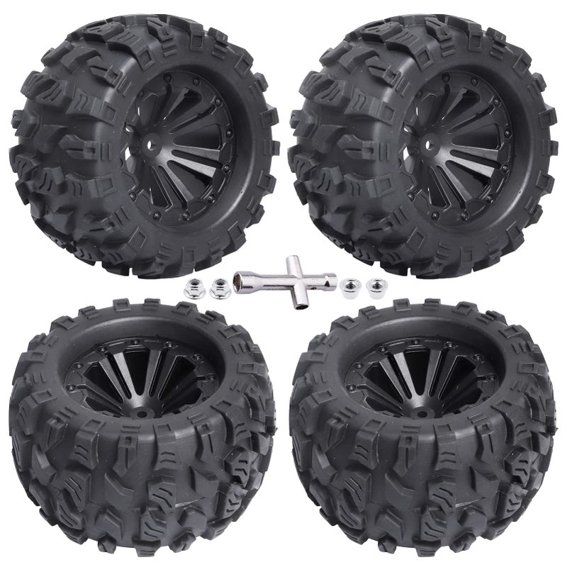 FriHobby 28 Tires and Wheels 12mm Hex PreGlued 110 Monster Truck Tyres Sets for Traxxas Rustler Stampede Redcat Volcano Blackout MT OffRoad Cars Models 2S4S Brushless Power Set of 4 - Image 3