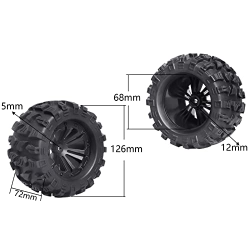 FriHobby 28 Tires and Wheels 12mm Hex PreGlued 110 Monster Truck Tyres Sets for Traxxas Rustler Stampede Redcat Volcano Blackout MT OffRoad Cars Models 2S4S Brushless Power Set of 4 - Image 5