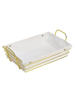 DubaiGallery Bread Basket for Table Bread Basket with Removable Fabric Lining Wire Bread Basket Rectangular Metal Serving Basket for Breads Roll Muffin Pastries Chips Snack, Gold/Cream  - Image 2
