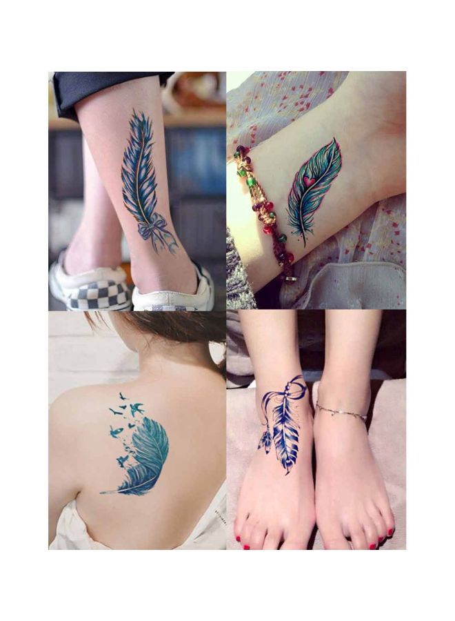 نيبمينينت 4 ملصقات تاتو وينشينتي بتصميم ريش . متعدد الألوان - Image 2