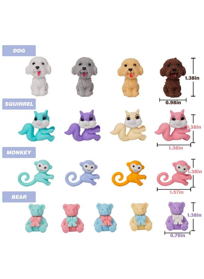 Kolewo4ever 80 Pieces Cute Animal Eraser Dog Bear Monkey Squirrel Pencil Erasers Puzzle Eraser Toys Pencil Mini Erasers Novelty Top Erasers For Party Favors Classroom Rewards Prizes Carnival Gifts Mixed Color - Image 3