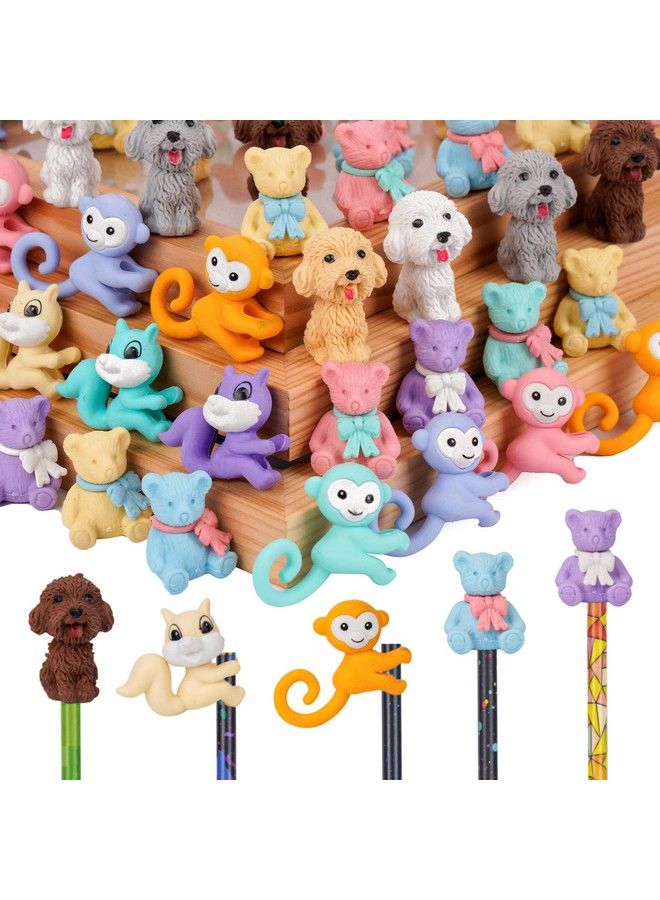 Kolewo4ever 80 Pieces Cute Animal Eraser Dog Bear Monkey Squirrel Pencil Erasers Puzzle Eraser Toys Pencil Mini Erasers Novelty Top Erasers For Party Favors Classroom Rewards Prizes Carnival Gifts Mixed Color - Image 2