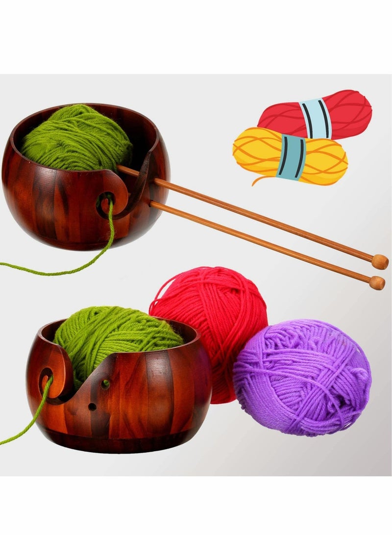 Excefore Wooden Yarn Bowl Knitting Yarn Bowl with Hole Crochet Bowl Stand Handmade Yarn Storage Bowl 18 * 18 * 10cm for DIY Knitting Crochet Accessories - Image 5